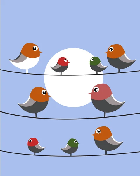 Nine birds on wire — Stock Vector