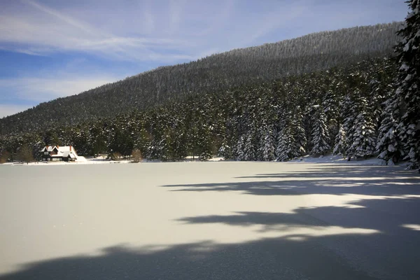 Parque Natural Montanhoso Com Lago Florestas Trilhas Para Caminhadas Áreas — Fotografia de Stock