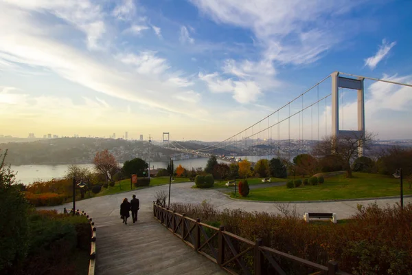 stock image Fatih Sultan Mehmet Bridge is a suspension bridge located between Kavack and Hisarst districts in the city of Istanbul, connecting the Asian and European continents for the second time.