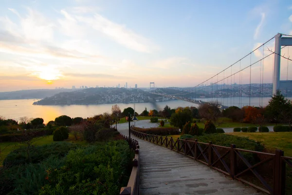 Puente Fatih Sultan Mehmet Puente Colgante Situado Entre Los Distritos — Foto de Stock