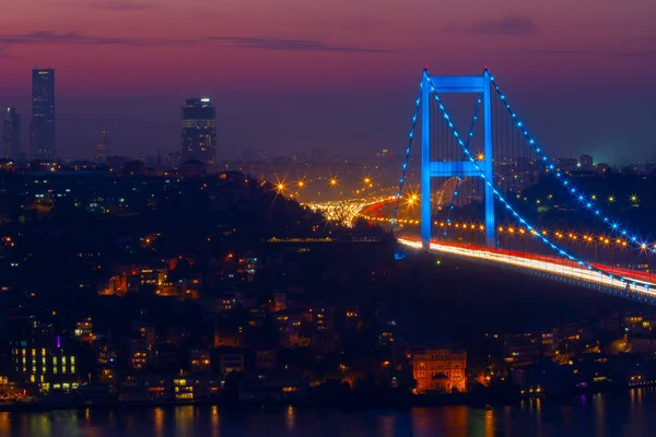 Pont Fatih Sultan Mehmet Est Pont Suspendu Situé Entre Les — Photo