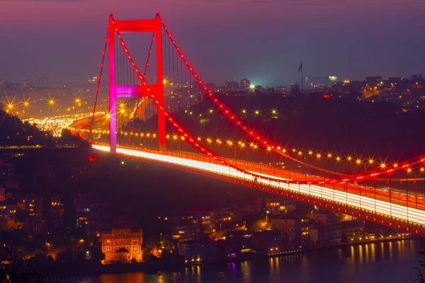 Pont Fatih Sultan Mehmet Est Pont Suspendu Situé Entre Les — Photo