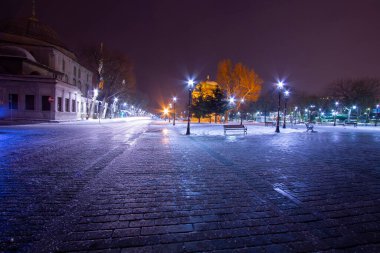 Sultanahmet Meydanı 'nda karlı bir gün. HAGIA SOPHIA 'nın görüntüsü. İstanbul, Türkiye. Hagia Sophia (Türkçe: Ayasofya), İstanbul, Türkiye.