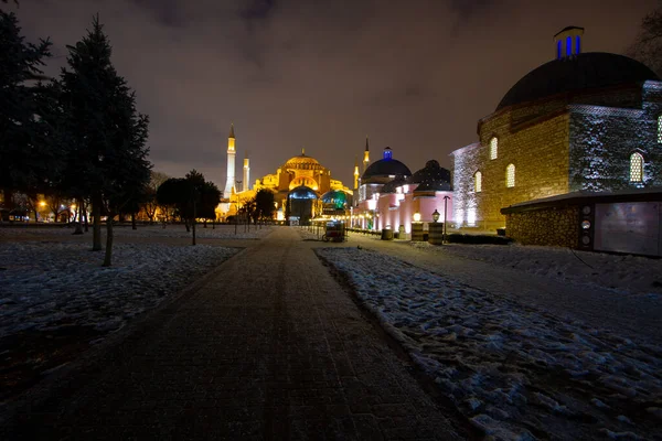 Snowy Day Sultanahmet Square View Hagia Sophia Istanbul Turkey Hagia — Stock Photo, Image