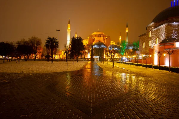 Snowy Day Sultanahmet Square View Hagia Sophia Istanbul Turkey Hagia — Stock Photo, Image