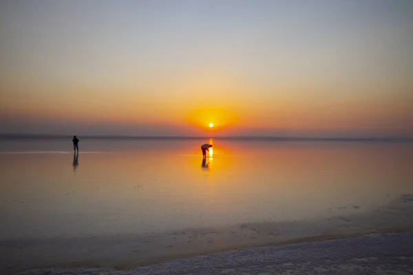 Deuxième Grand Lac Turquie Coucher Soleil Dans Lac Salé — Photo