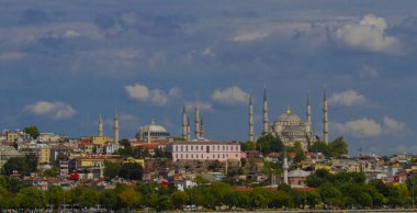 Farklı açılardan, Mavi Cami ve Ayasofya Camisi, Panorama, İstanbul. / Türkiye