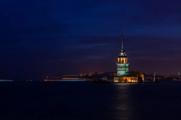 Coucher Soleil Stanbul Bosphore Avec Tour Vierge — Photo