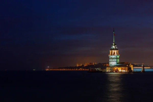 Coucher Soleil Stanbul Bosphore Avec Tour Vierge — Photo