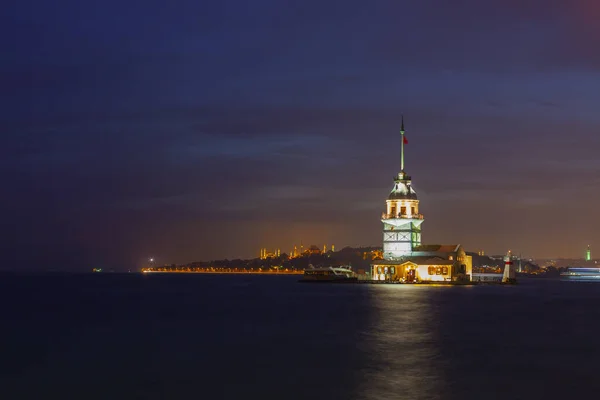 Pôr Sol Stanbul Bósforo Com Torre Donzela — Fotografia de Stock