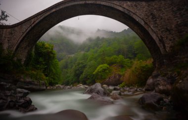 Artvin Arhavi çift kemerli köprüler Cifte kopruler olarak bilinen doğal orman ve mavi gökyüzü arka planı.