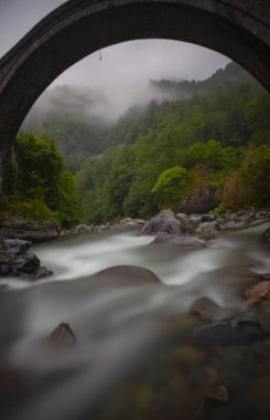 Artvin Arhavi çift kemerli köprüler Cifte kopruler olarak bilinen doğal orman ve mavi gökyüzü arka planı.