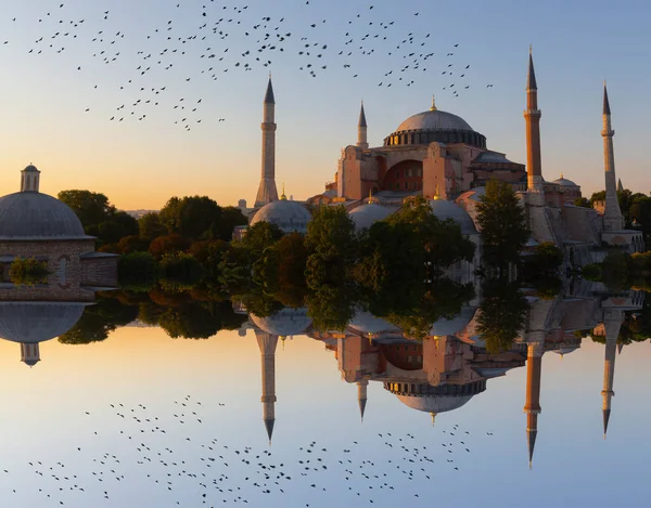 Kék Mecset Hagia Sophia Mecset Tükröződés — Stock Fotó
