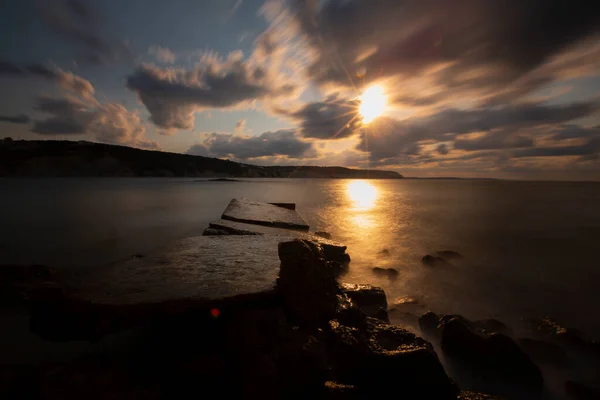 Langzeitbelichtung Foto Und Landschaft Strand Und Hafen — Stockfoto