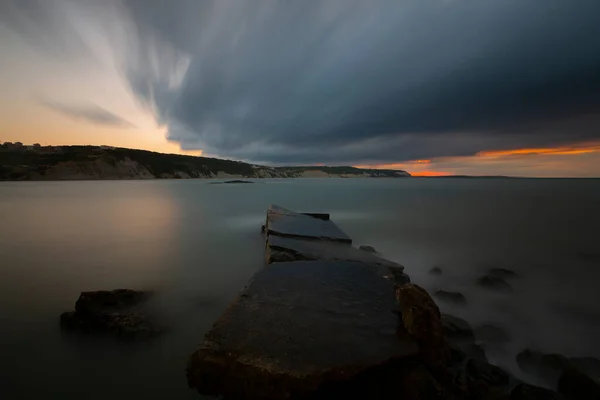 Longue Exposition Photo Paysage Plage Port — Photo