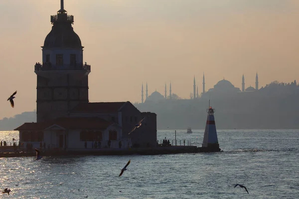 Silhouettes Coucher Soleil Mosquée Istanbul — Photo