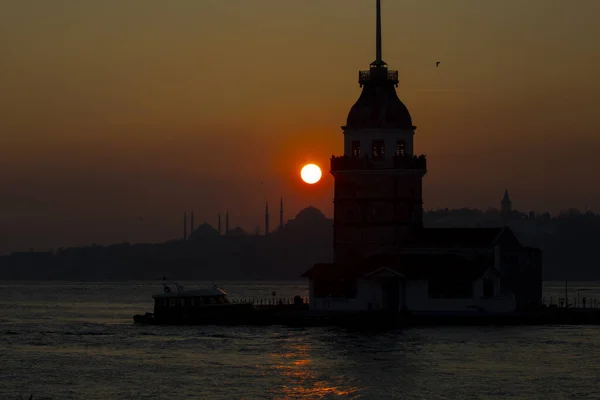 Silhouettes Coucher Soleil Mosquée Istanbul — Photo