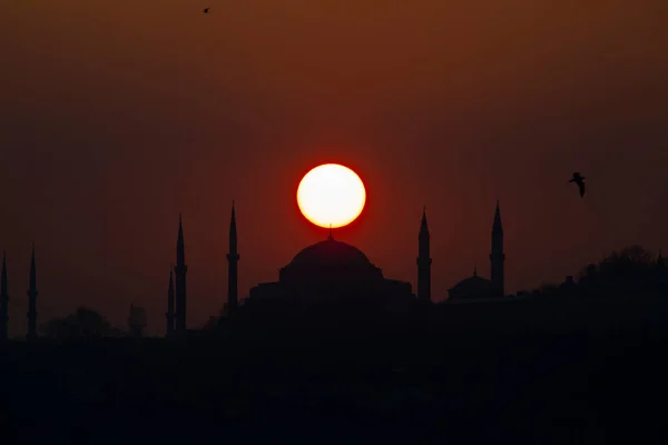 Silhouettes Coucher Soleil Mosquée Istanbul — Photo