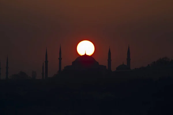 Silhouettes Coucher Soleil Mosquée Istanbul — Photo