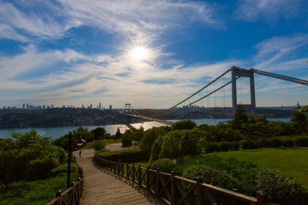 Ponte Paisagem Bósforo Istambul Trânsito Pesado — Fotografia de Stock