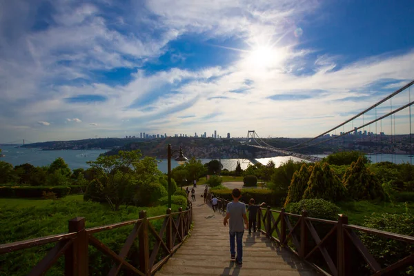 Estambul Puente Paisaje Del Bósforo Tráfico Pesado — Foto de Stock