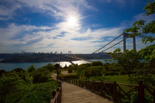 Ponte Paisagem Bósforo Istambul Trânsito Pesado — Fotografia de Stock