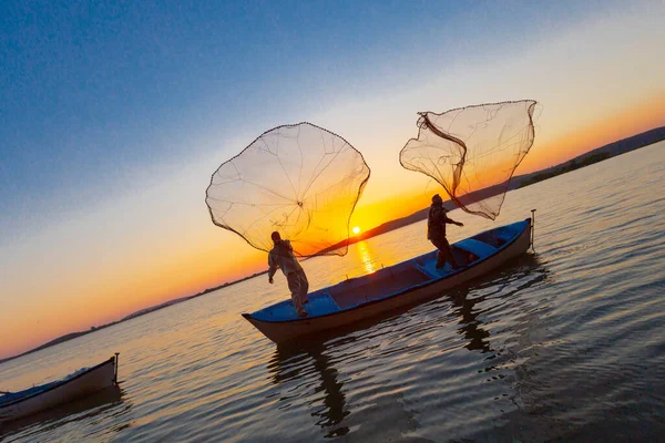 Net Fishermen Sunset Golyazi Turkey — Stock Photo, Image