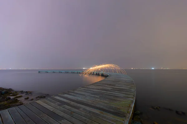 Muelle Que Puede Mostrar Como Ejemplo Para Fotos Larga Exposición — Foto de Stock