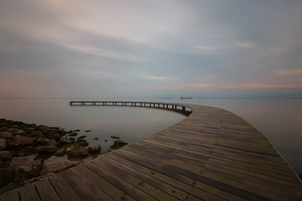 Cais Que Pode Ser Mostrado Como Exemplo Para Fotos Longa — Fotografia de Stock