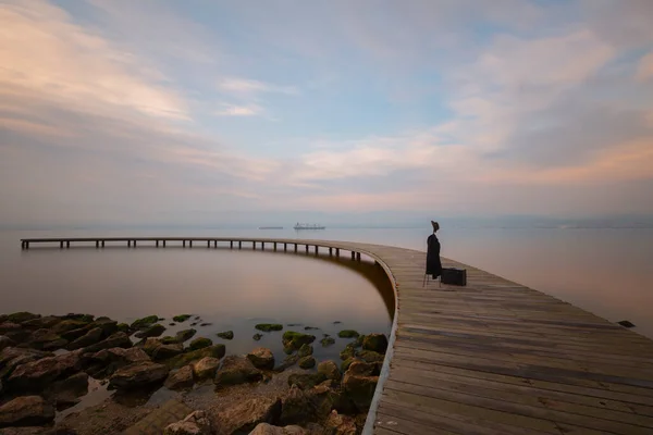 Cais Que Pode Ser Mostrado Como Exemplo Para Fotos Longa — Fotografia de Stock