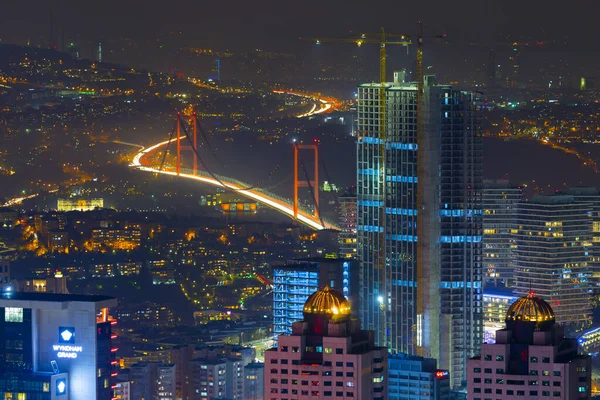 Vista Aérea Nocturna Estambul Edificios Altos Plazas — Foto de Stock