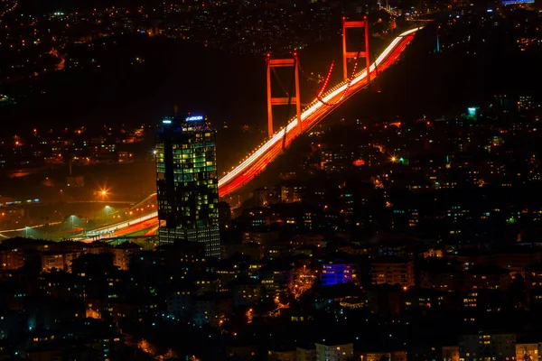 Vista Aérea Nocturna Estambul Edificios Altos Plazas — Foto de Stock