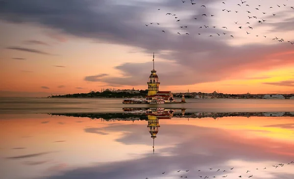 Maiden\'s Tower with sunset sky in Istanbul, Turkey. Maiden\'s tower, the symbol of Istanbul.