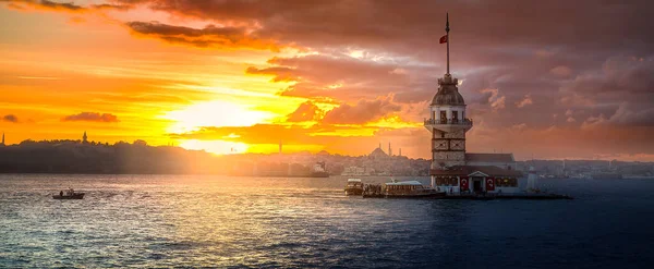 Maiden\'s Tower with sunset sky in Istanbul, Turkey. Maiden\'s tower, the symbol of Istanbul.