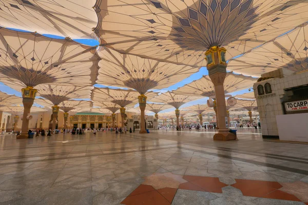 Medine Deki Camide Dua Eden Kimliği Belirsiz Hacıyla Nabawi Camii — Stok fotoğraf