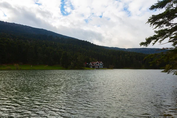 Parco Naturale Montuoso Con Lago Boschi Sentieri Escursionistici Aree Pic — Foto Stock