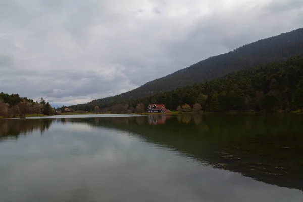 Bir Gölü Ormanları Yürüyüş Yolları Piknik Alanları Olan Dağlık Bir — Stok fotoğraf