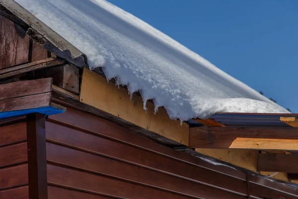 snow on the roof during the thaw