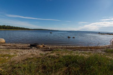 Solomon adasındaki Beyaz Deniz kıyısında lastik lastikler.