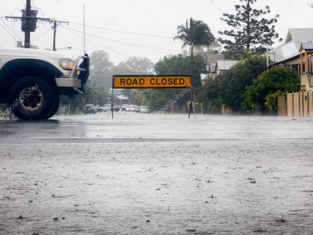 Road Closed sign with Floodwater