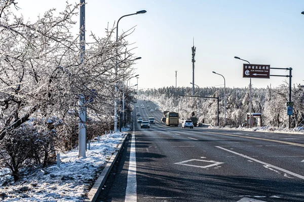 Cena Neve Inverno Jingyuetan National Forest Park Changchun China — Fotografia de Stock