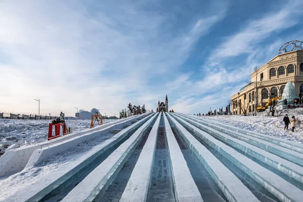 Ice Sculptures Architectural Landscape Changchun Ice Snow Xintiandi China — Stock Photo, Image