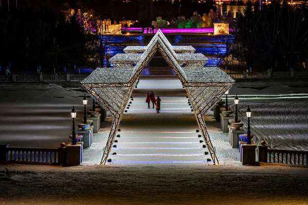 Night View New Ice Snow Park Changchun World Sculpture Garden — Stock Photo, Image
