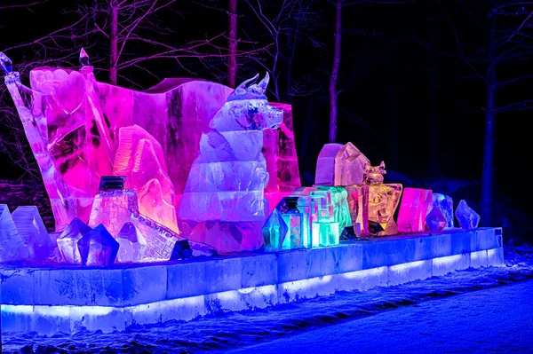 Night View Snow World Light Show Way Jingyuetan National Forest — Φωτογραφία Αρχείου