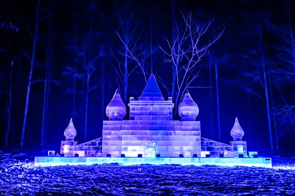 Night View Snow World Light Show Way Jingyuetan National Forest — Φωτογραφία Αρχείου