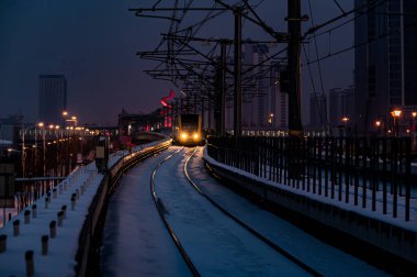 Changchun, Çin 'deki demiryolu kış manzarası
