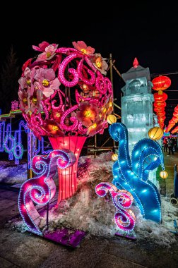 Changchun Park, Changchun, Çin 'de Yeni Yıl Buz Feneri Partisi manzarası