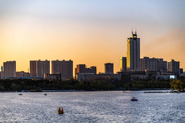 Sunset Landscape Nanhu Park Changchun China — Stock Photo, Image