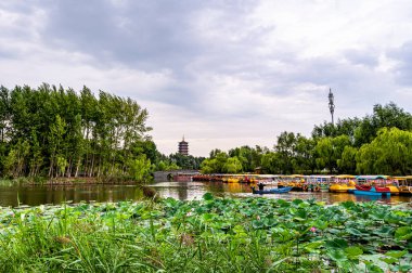 Changchun, Çin 'deki Kuzey Gölü Ulusal Wetland Parkı manzarası.