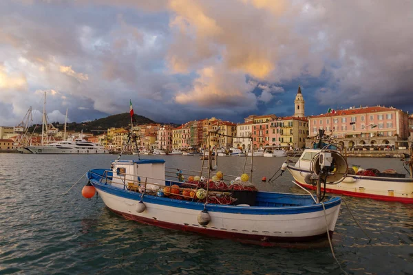 Günbatımında Imperia Kıyı Kenti Liguria Bölgesi Talya — Stok fotoğraf